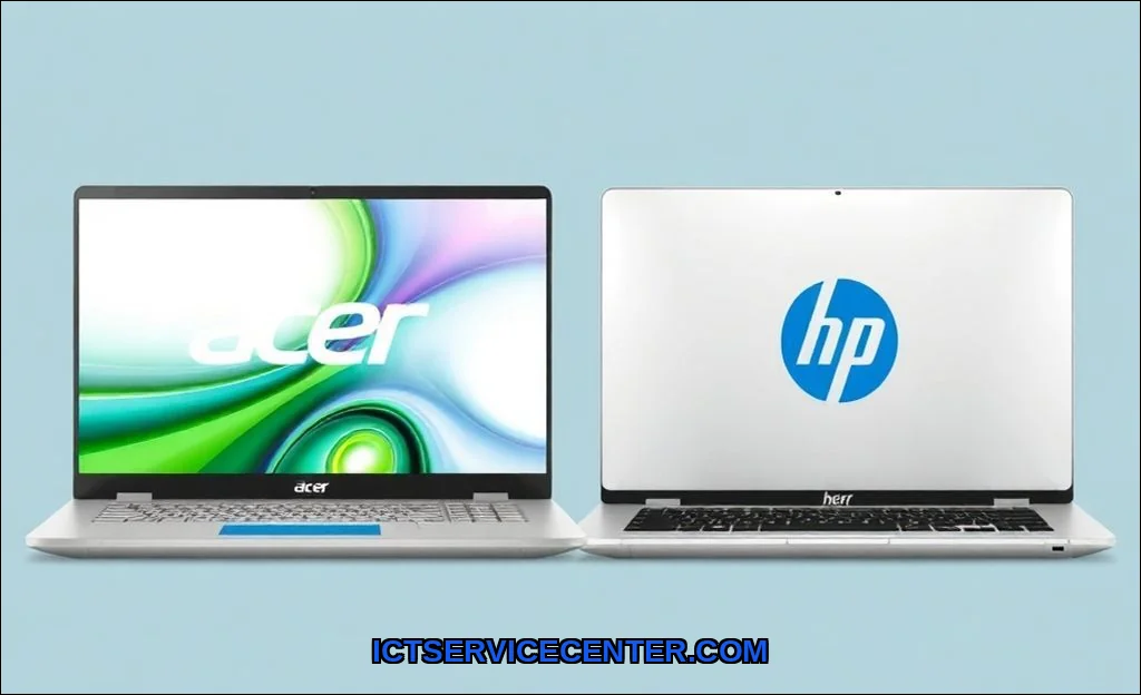Clean vector illustration of acer vs hp comparison