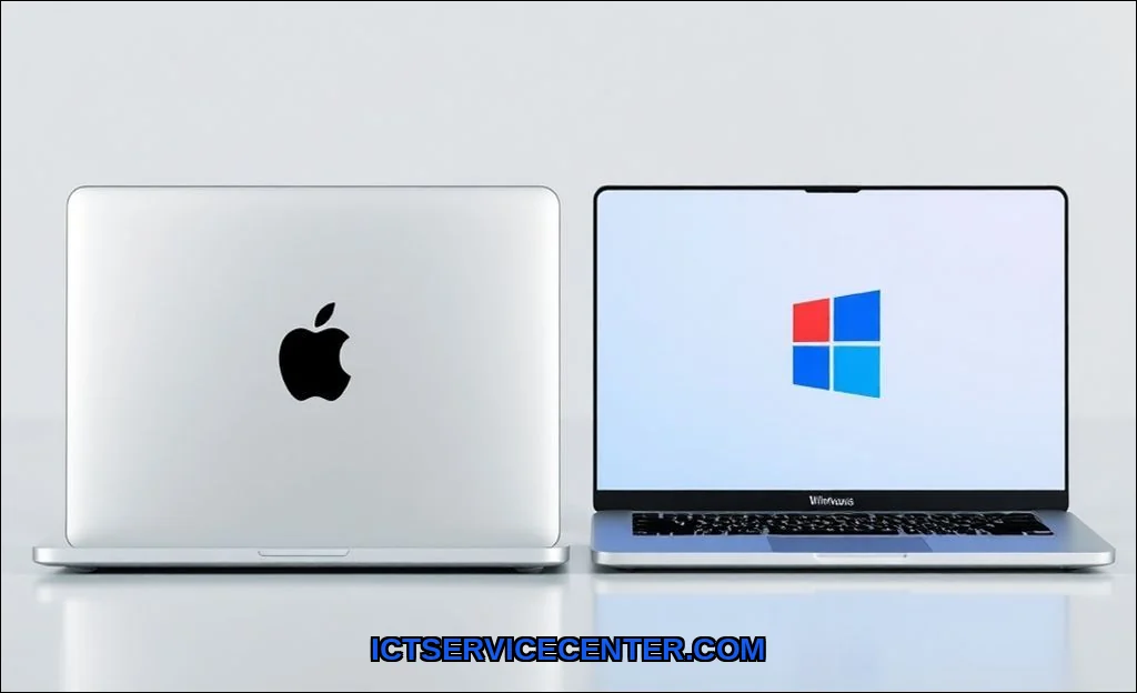 Clean vector illustration of apple vs windows lapt