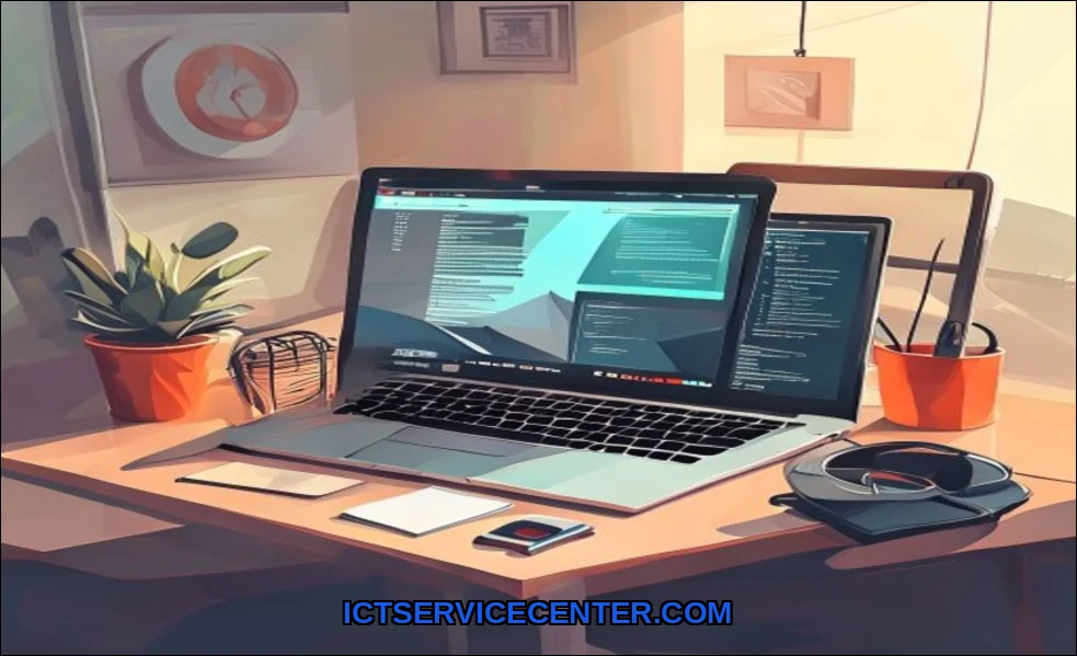 Clean vector illustration of daily laptop maintena