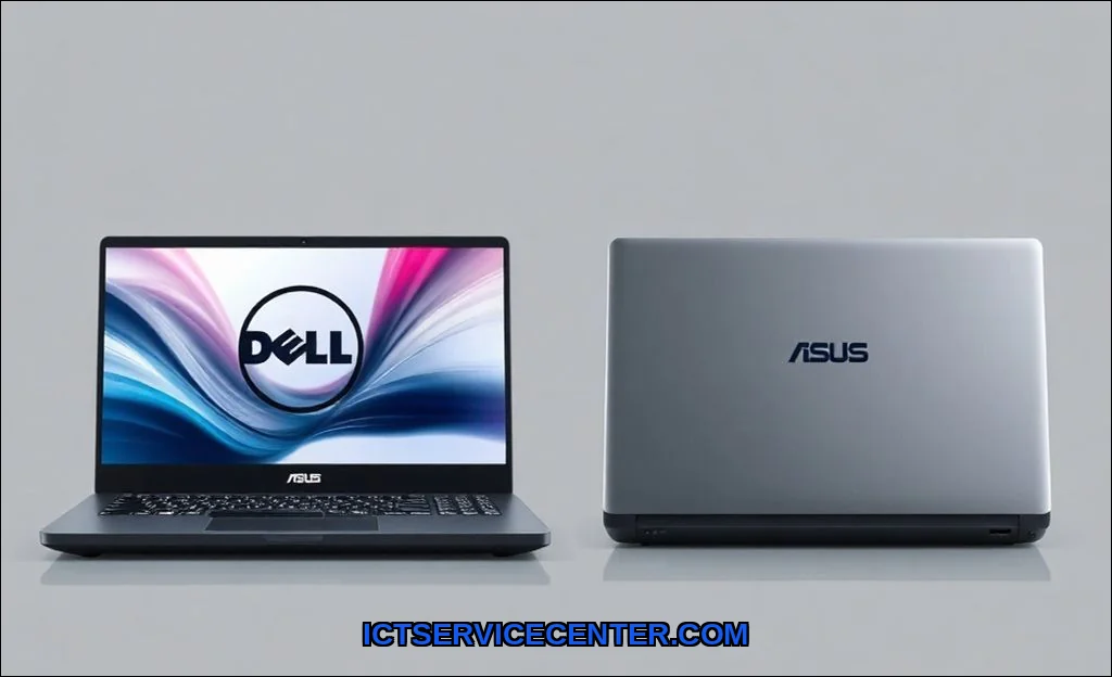 Clean vector illustration of dell vs asus laptop