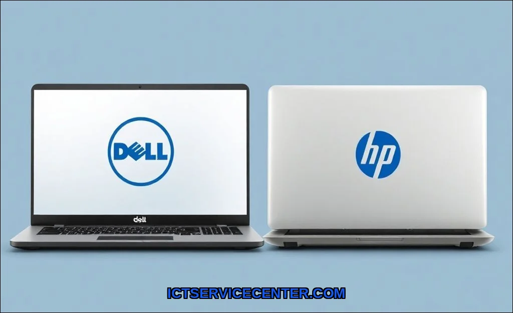 Clean vector illustration of dell vs hp laptops