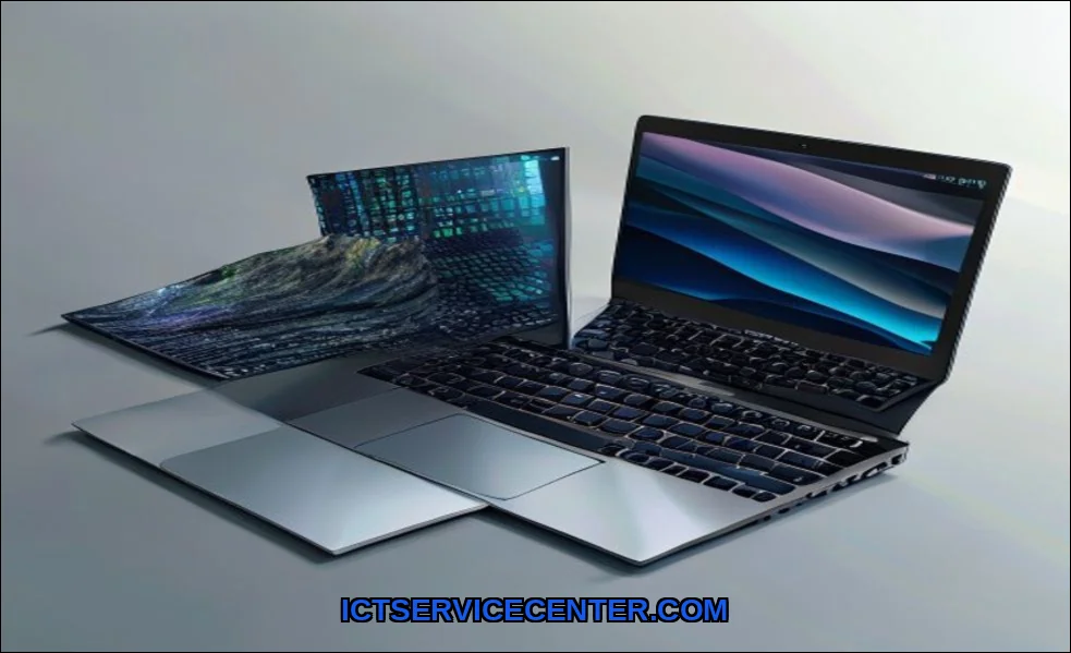 Clean vector illustration of dell vs lenovo laptop