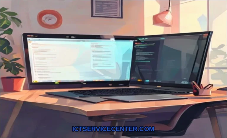 Clean vector illustration of desktop vs laptop for