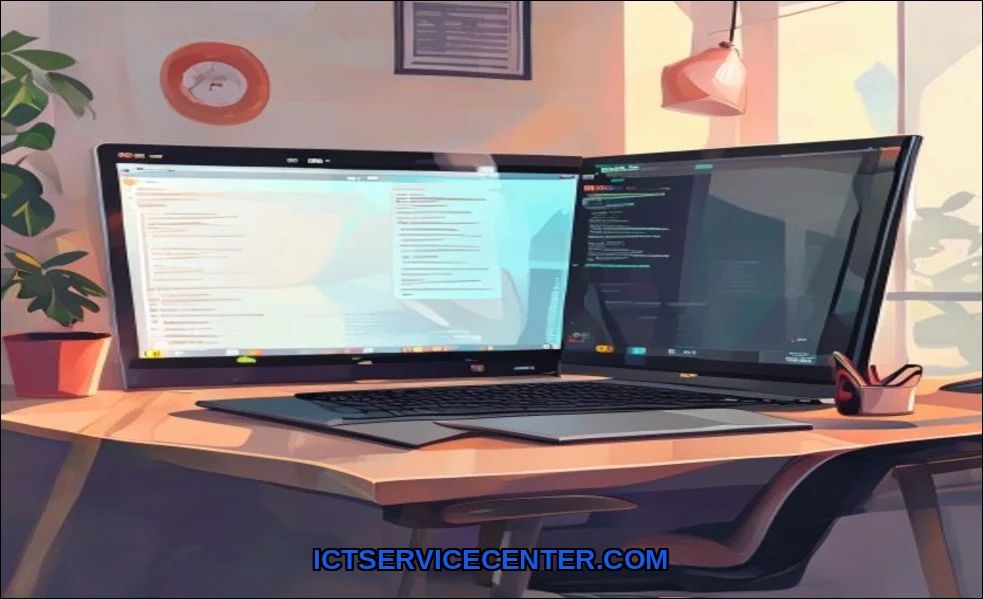 Clean vector illustration of desktop vs laptop for