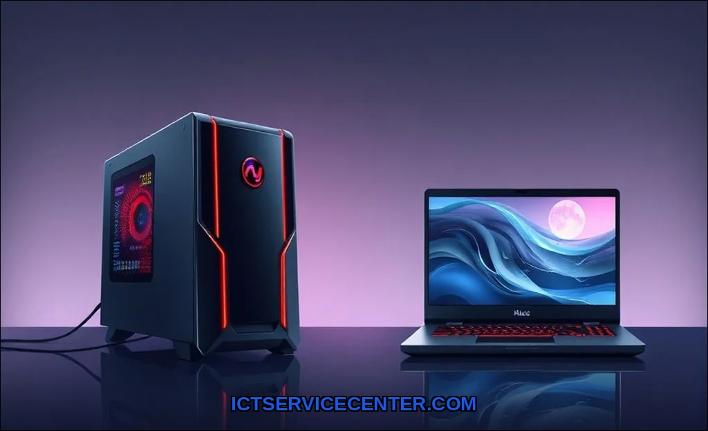 Clean vector illustration of desktop vs laptop gam