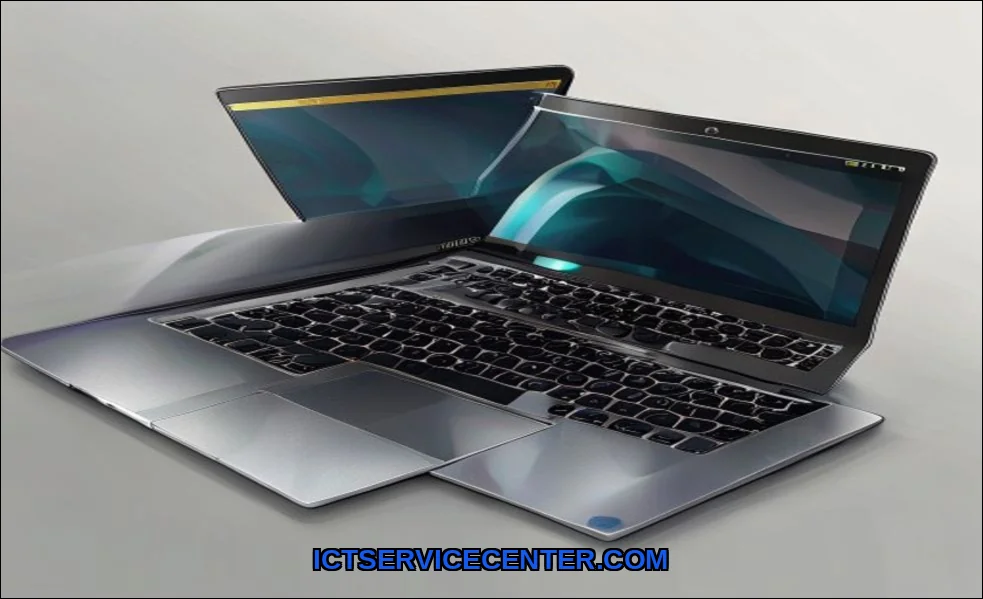 Clean vector illustration of expensive laptop vs c