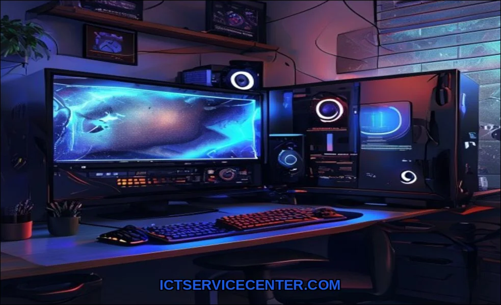 Clean vector illustration of gaming pc vs workstat