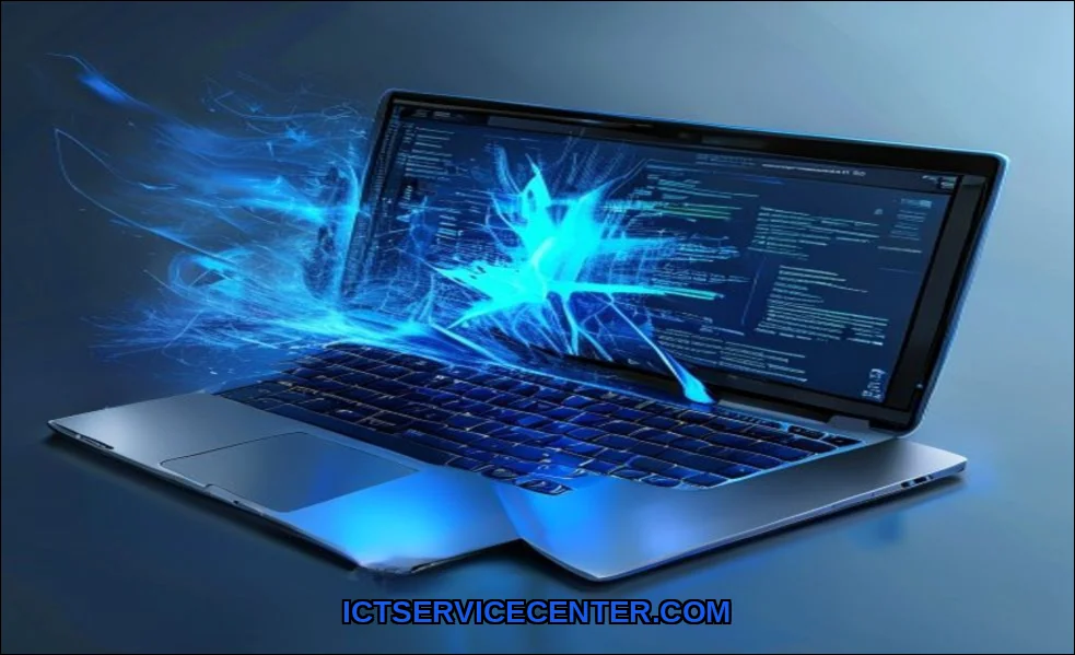 Clean vector illustration of fix laptop blue scree