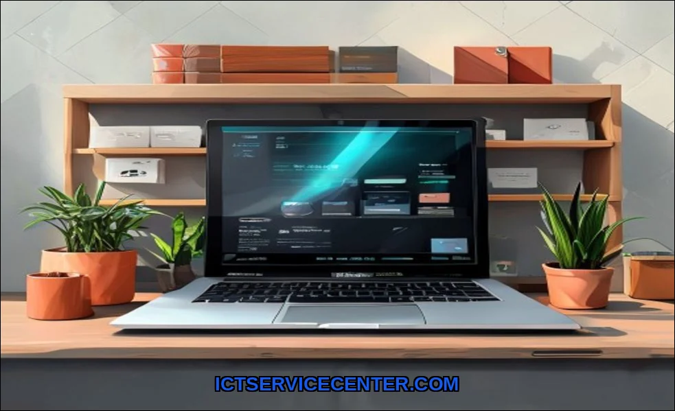 Clean vector illustration of store laptop properly