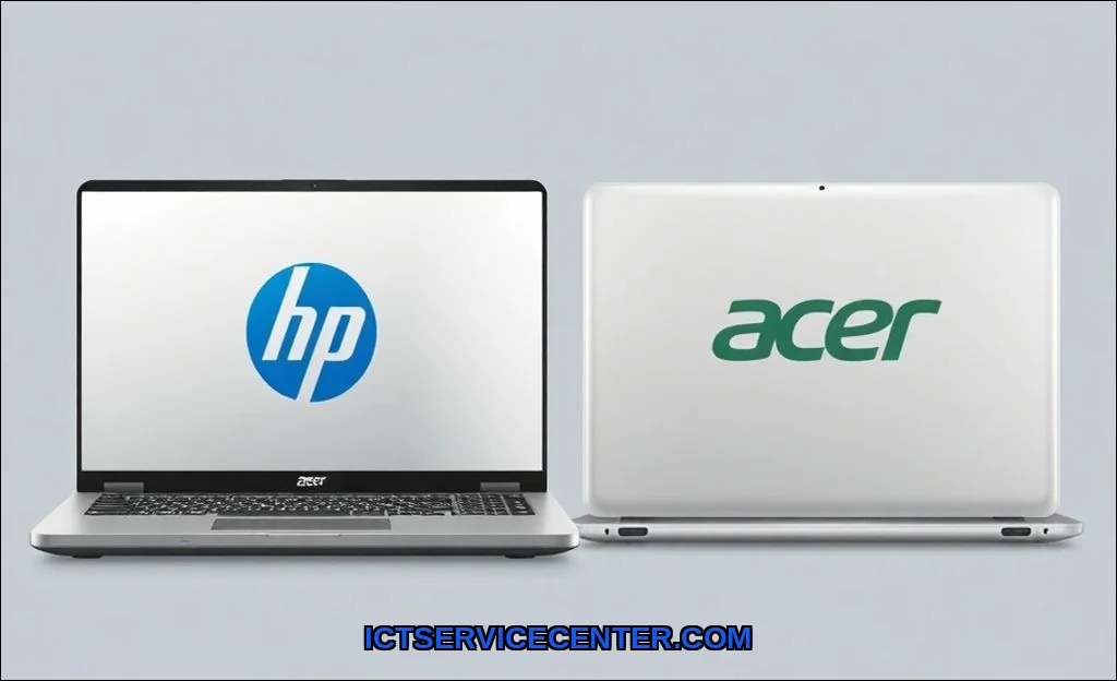 Clean vector illustration of hp vs acer laptop