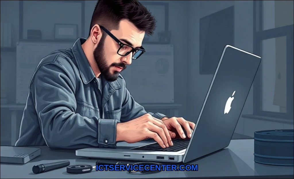 Clean vector illustration of is repairing laptop w