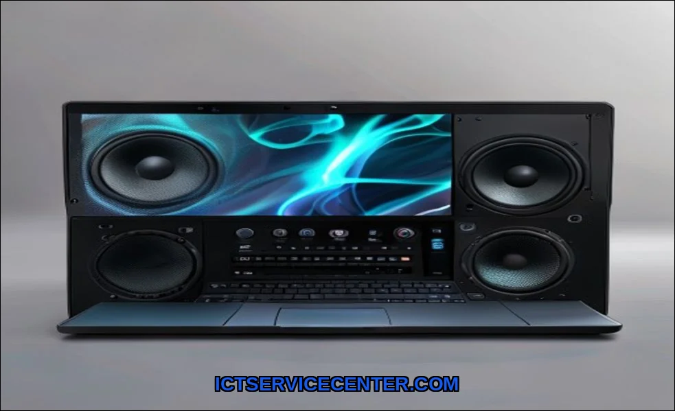Clean vector illustration of laptop external speak
