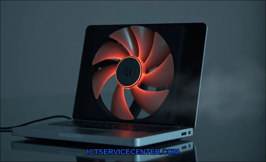 Clean vector illustration of laptop fan running ve