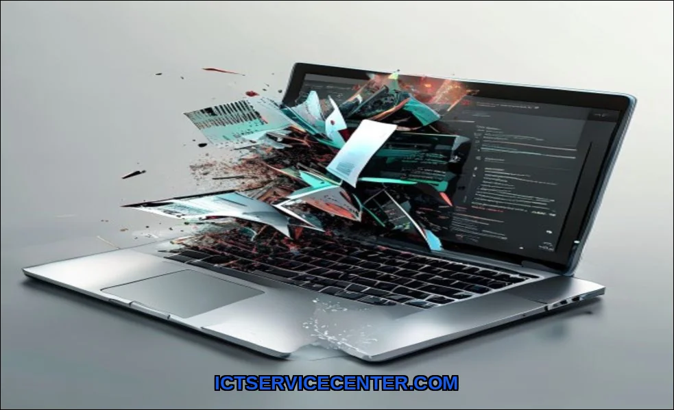 Clean vector illustration of laptop files getting 