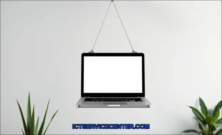 Clean vector illustration of laptop hanging freque