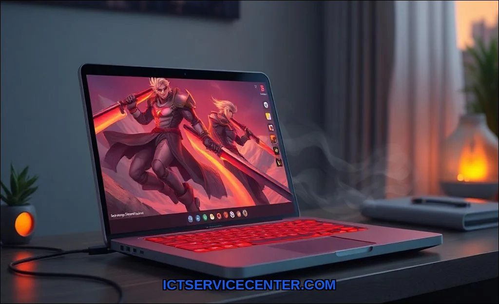 Clean vector illustration of laptop heating while 
