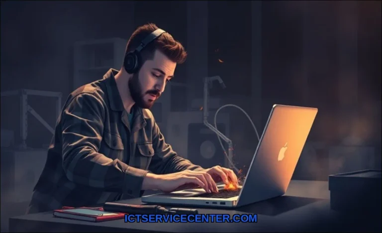 Clean vector illustration of laptop sound cutting
