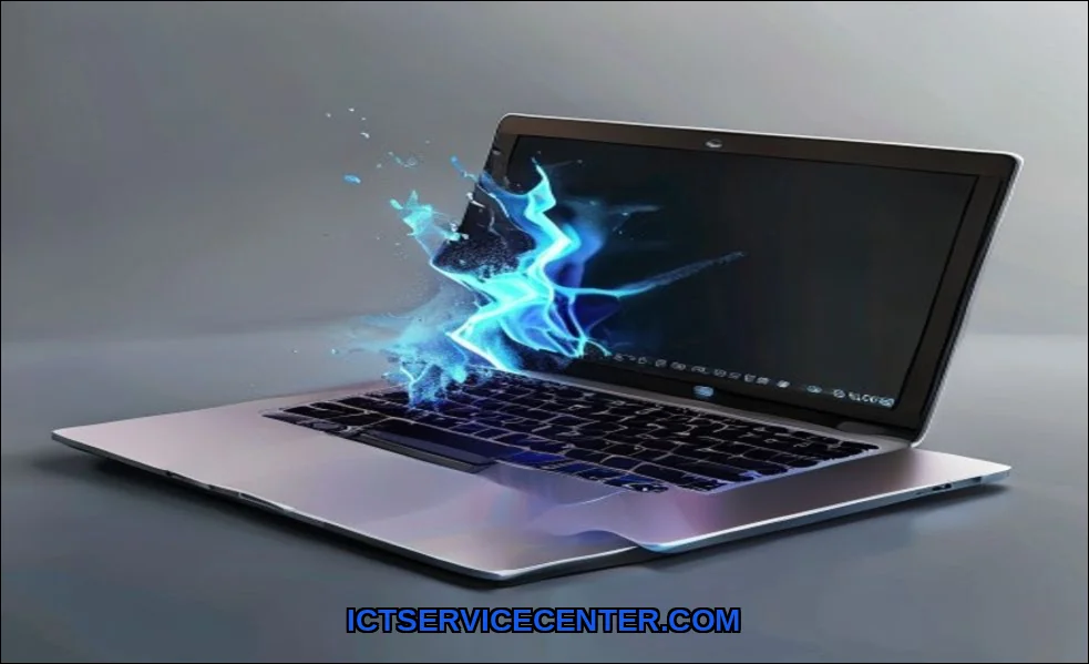 Clean vector illustration of laptop turns off imme