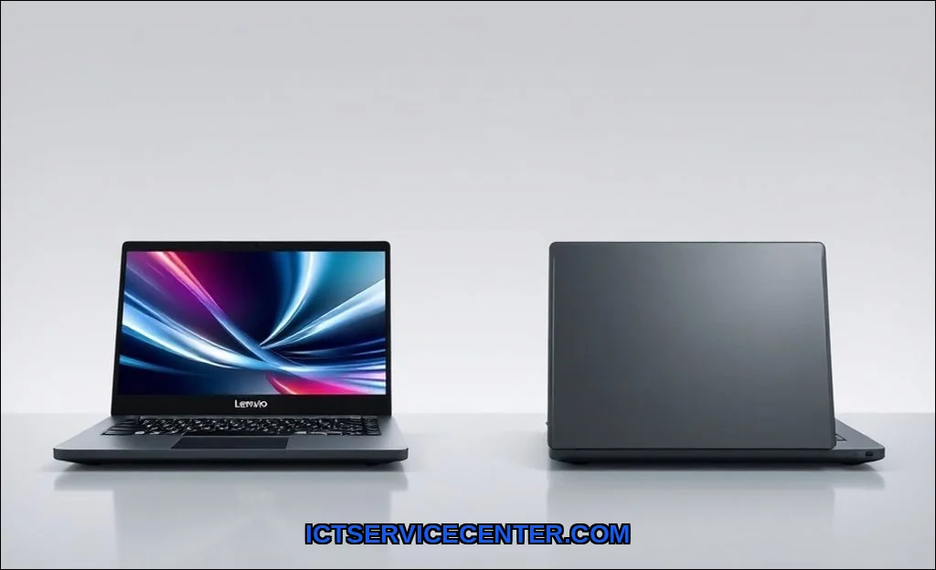 Clean vector illustration of lenovo vs asus laptop