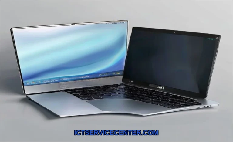 Clean vector illustration of macbook vs dell lapto