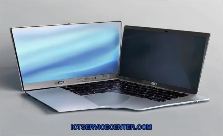 Clean vector illustration of macbook vs hp laptop