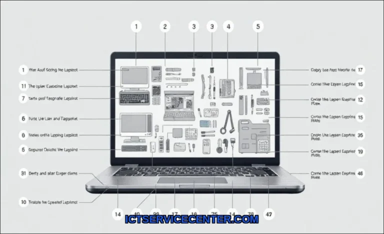Clean vector illustration of main parts of a lapto