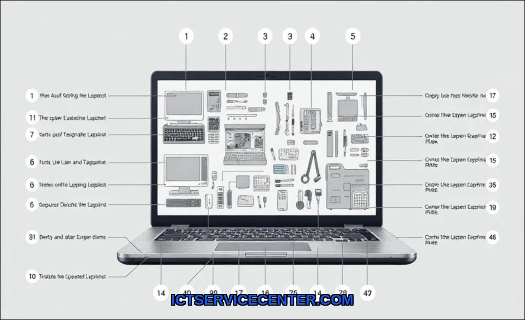 Clean vector illustration of main parts of a lapto
