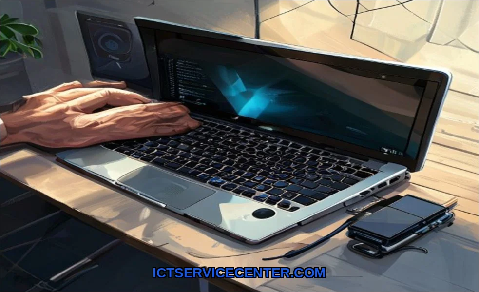Clean vector illustration of repair laptop vs repl