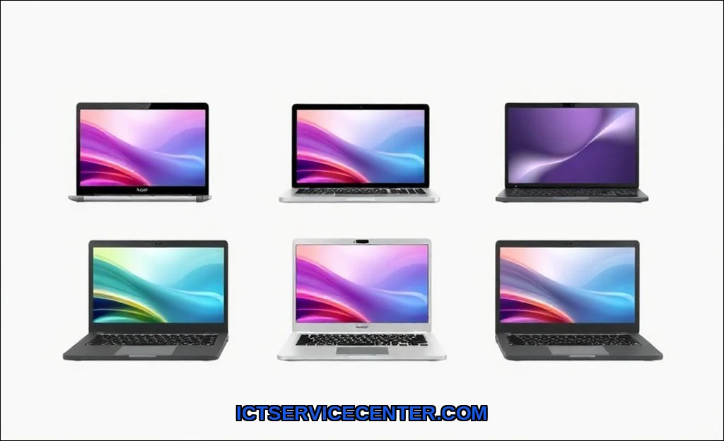 Clean vector illustration of types of laptops expl