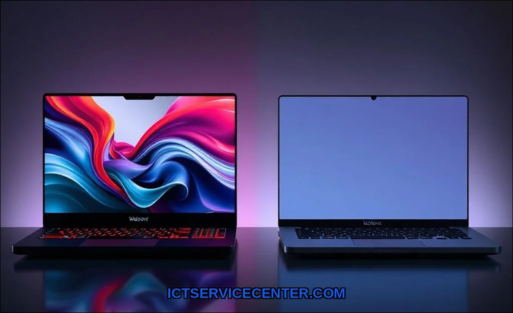 Clean vector illustration of gaming laptop vs norm