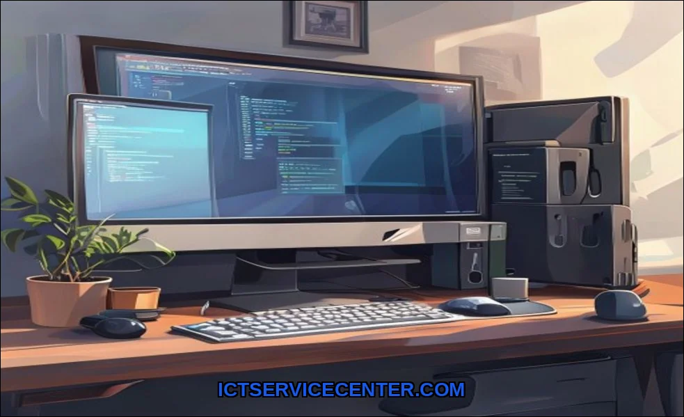 Clean vector illustration of basic desktop compute