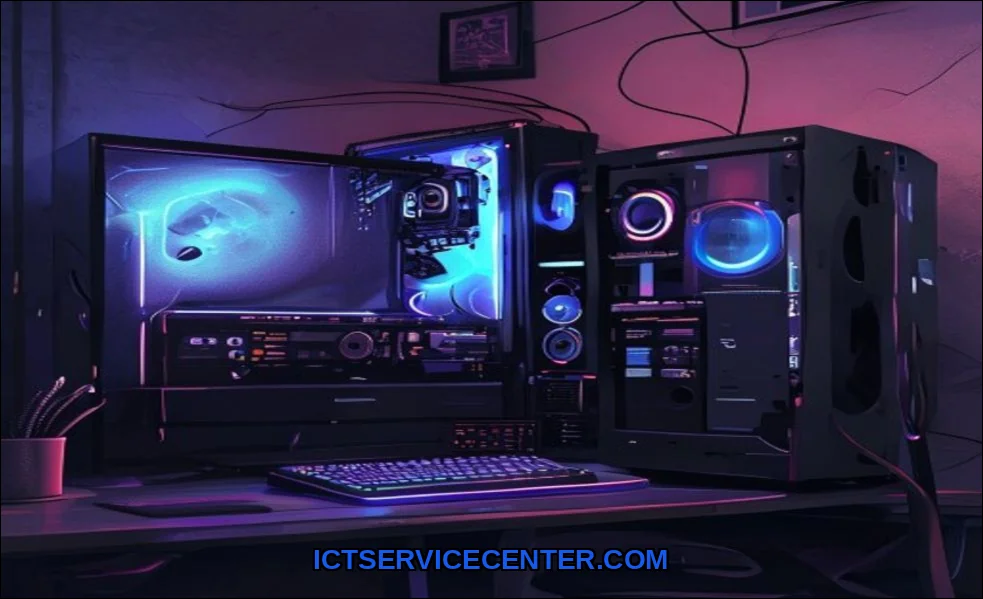 Clean vector illustration of custom pc vs prebuilt