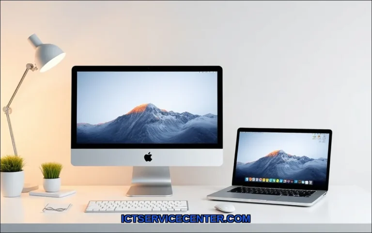 Clean vector illustration of desktop computer vs l