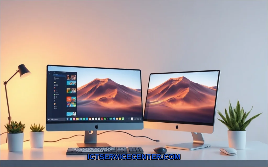 Clean vector illustration of desktop vs all in one