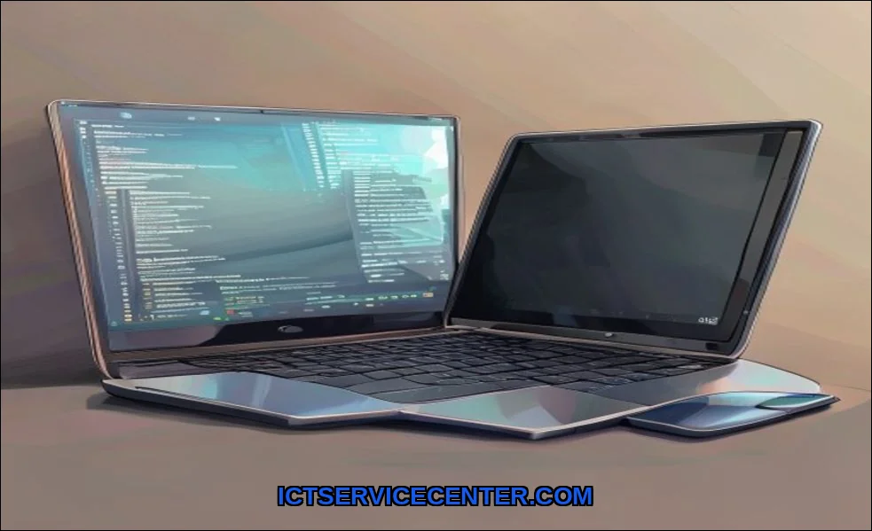 Clean vector illustration of desktop vs laptop for