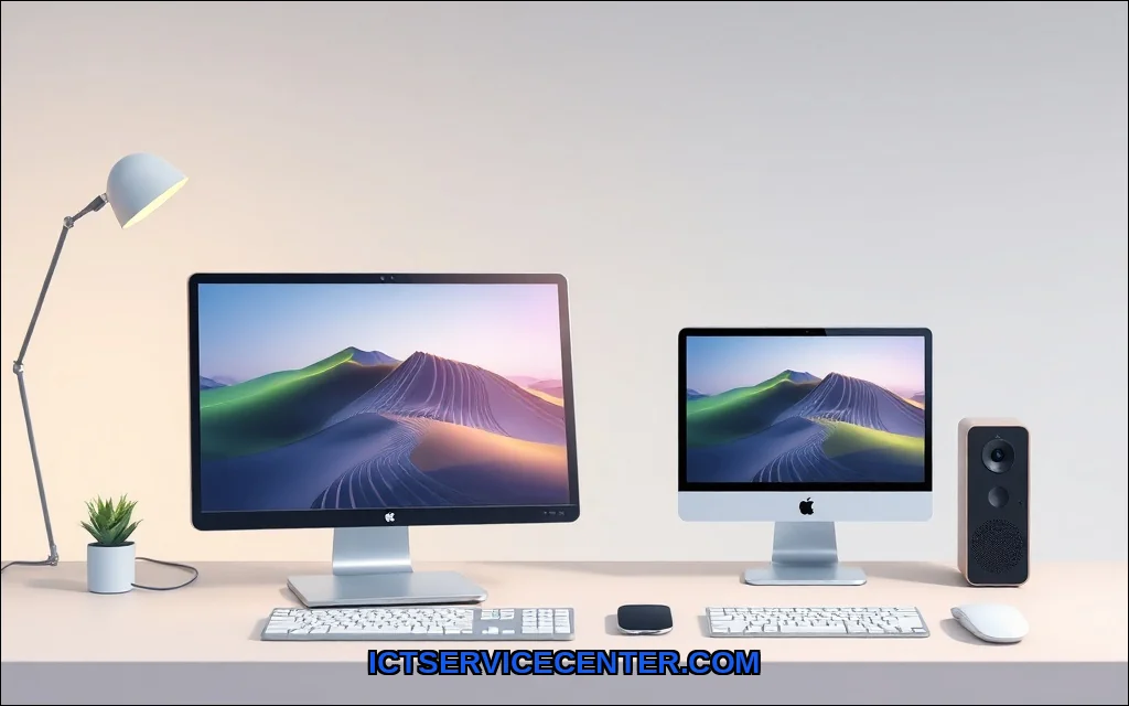Clean vector illustration of desktop vs mini pc