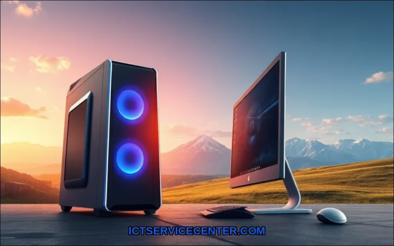 Clean vector illustration of tower pc vs all in on
