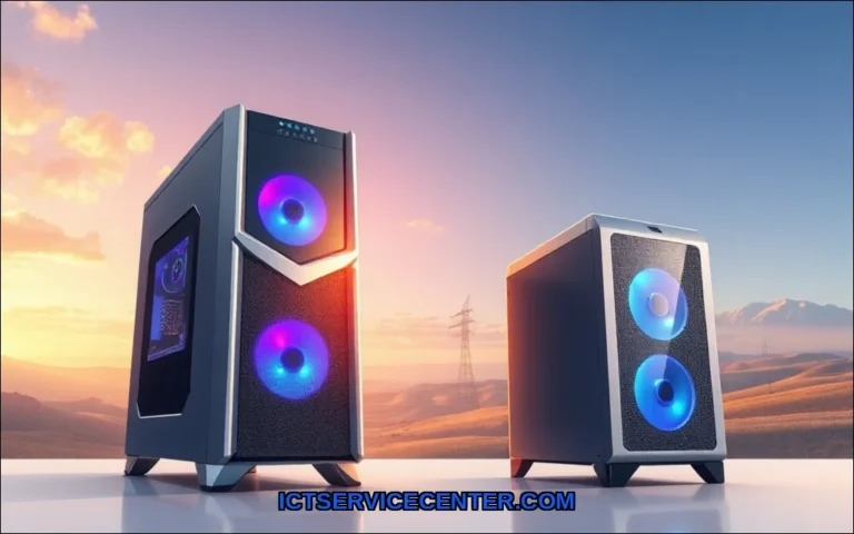 Clean vector illustration of tower pc vs mini pc